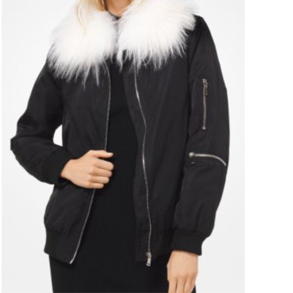 NWT - MICHAEL MICHAEL KORS Goat Hair Collar Bomber Jacket - Picture 3 of 9